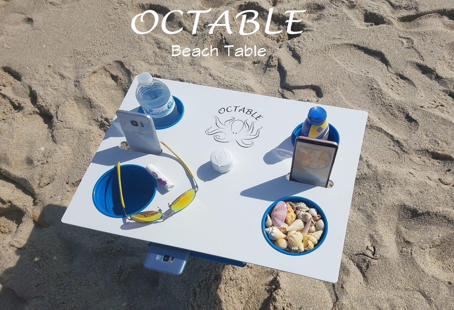Octable Beach Table octopus octables sand cell phones, red cups,
